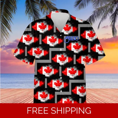 Hawaiian Shirt Unisex Canada Flag Black Background